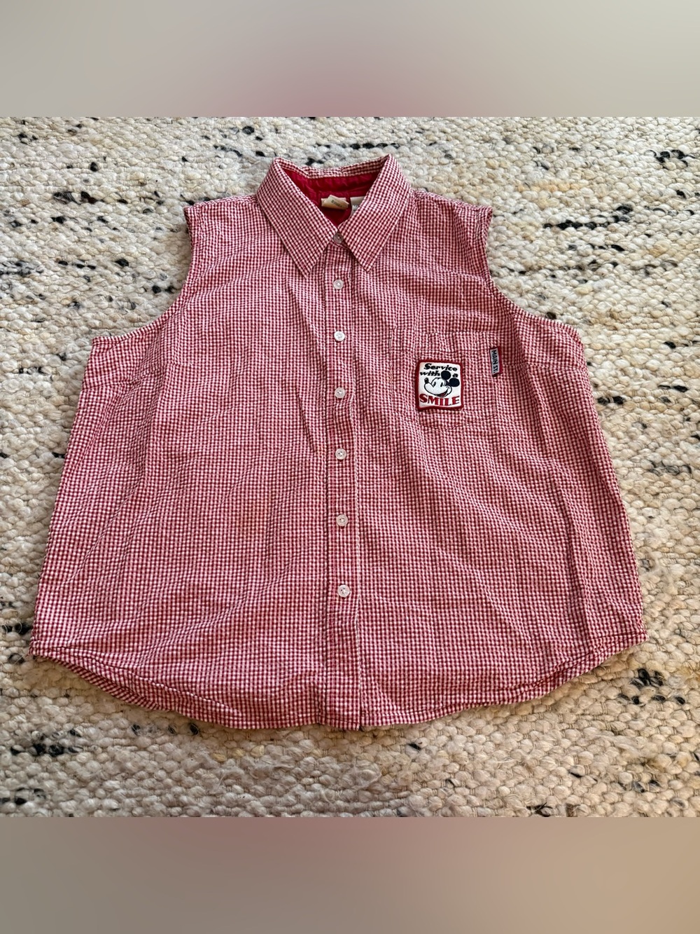 Disney main street button up plaid tank top service with a smile size XL